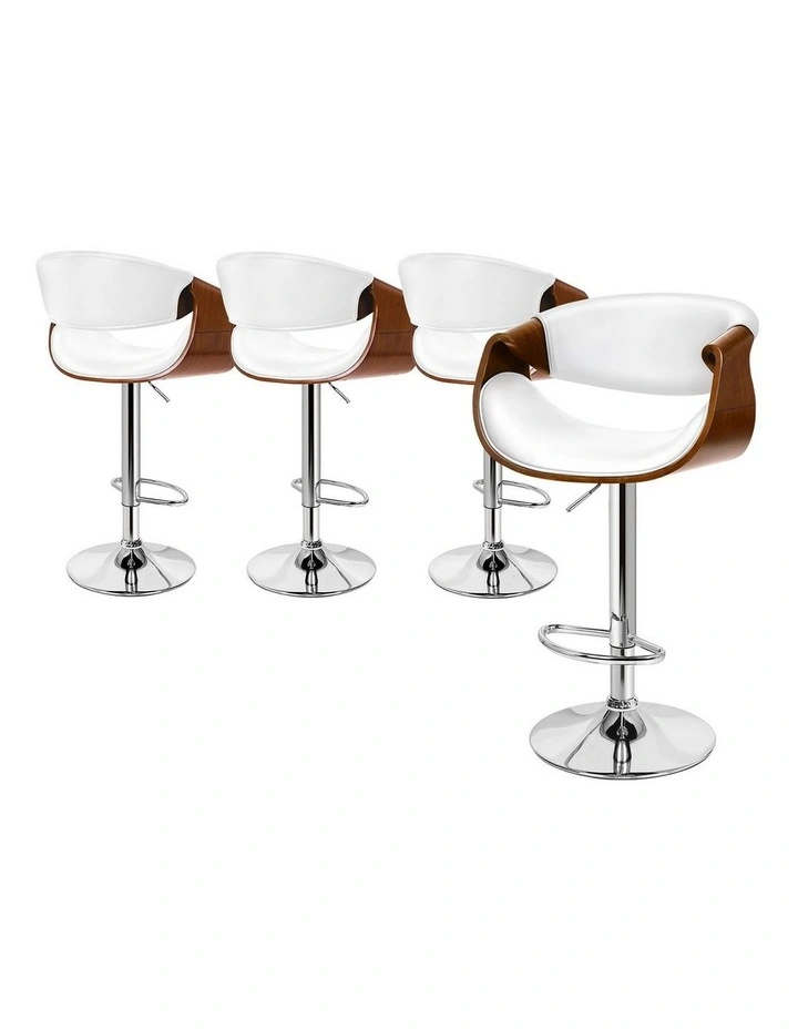4x Bar Stool Kitchen Swivel Chair Wooden Leather Trice White image 1