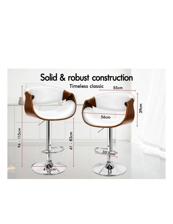 4x Bar Stool Kitchen Swivel Chair Wooden Leather Trice White image 2