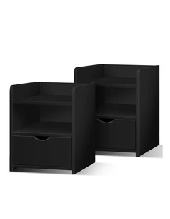 2x Bedside Table Shelf Black