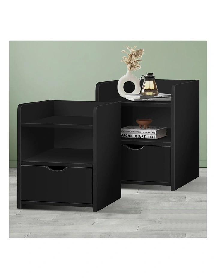 2x Bedside Table Shelf Black image 2