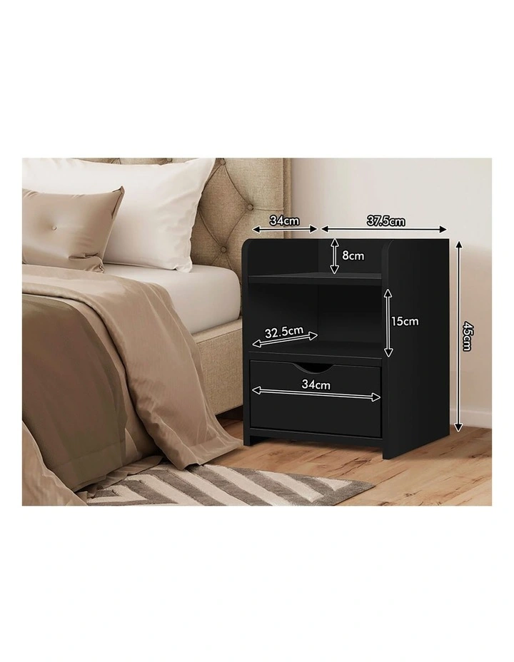 2x Bedside Table Shelf Black image 3