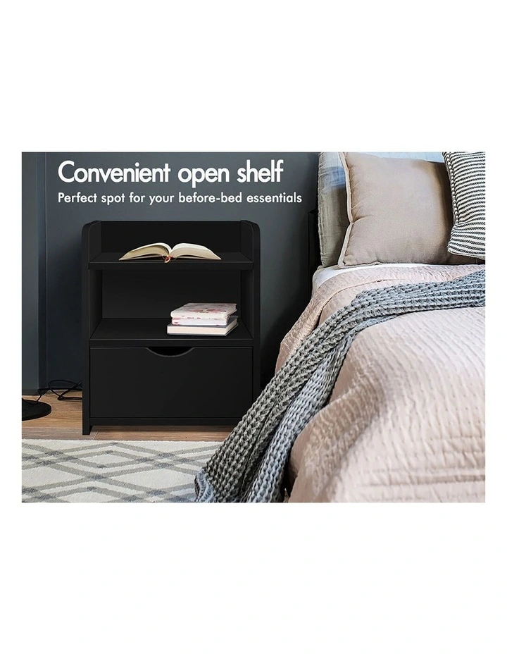 2x Bedside Table Shelf Black image 4