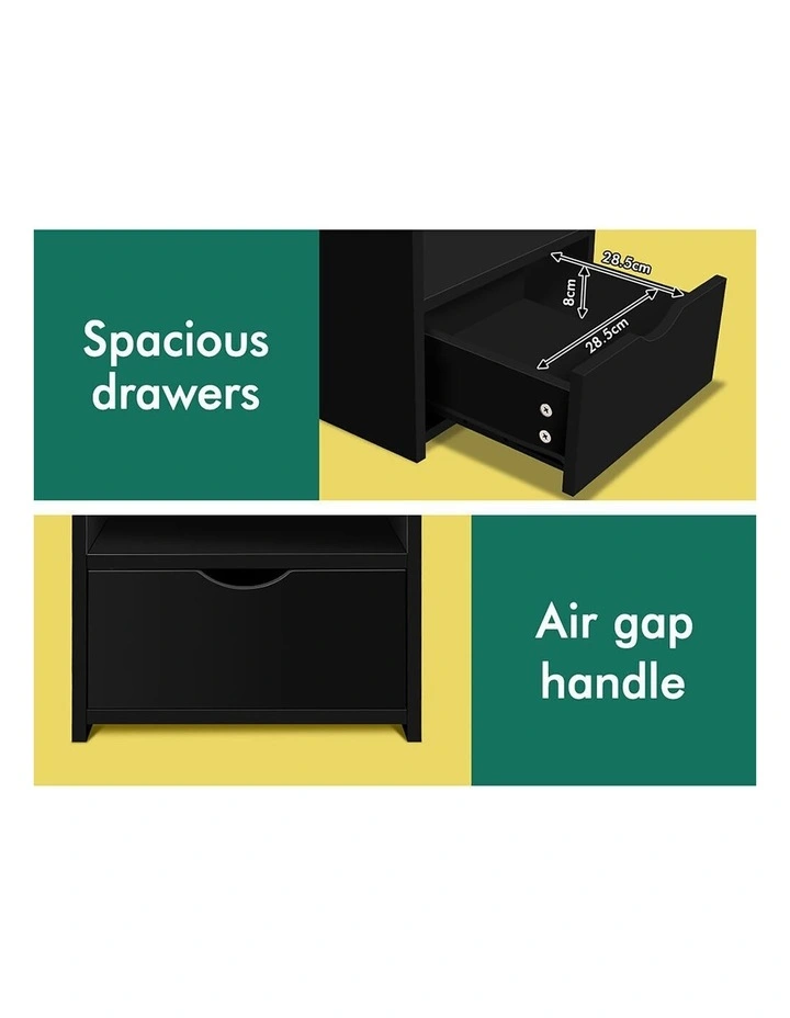 2x Bedside Table Shelf Black image 5
