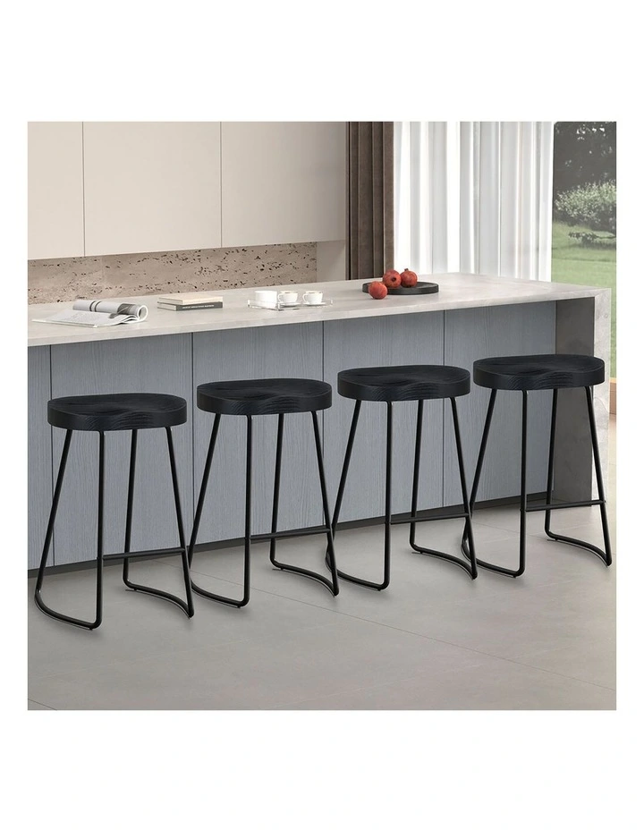 4x Bar Stools 65cm Tractor Kitchen Wooden Vintage Chair Black image 2