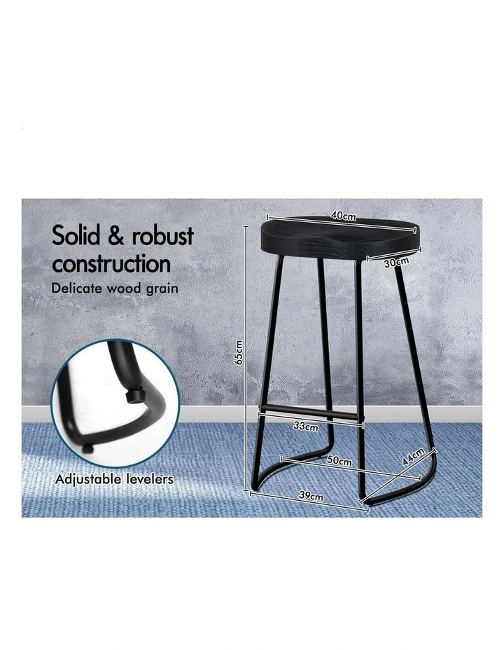 4x Bar Stools 65cm Tractor Kitchen Wooden Vintage Chair Black image 3