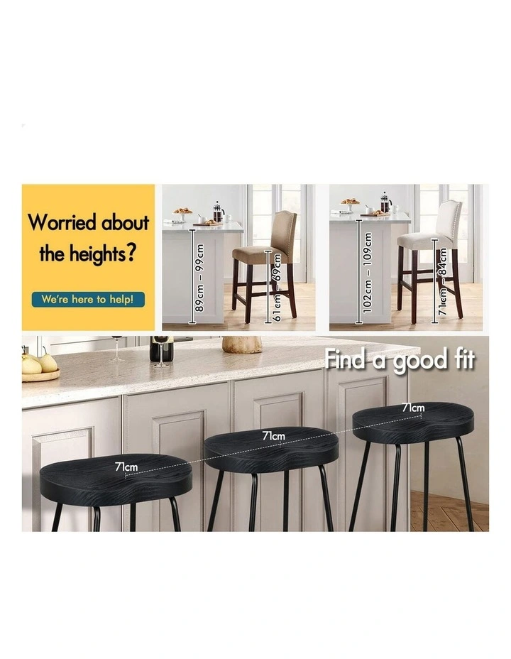 4x Bar Stools 65cm Tractor Kitchen Wooden Vintage Chair Black image 7
