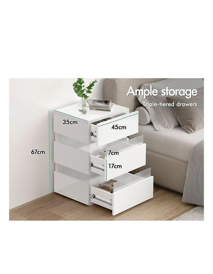2x Bedside Table RGB LED White image 2