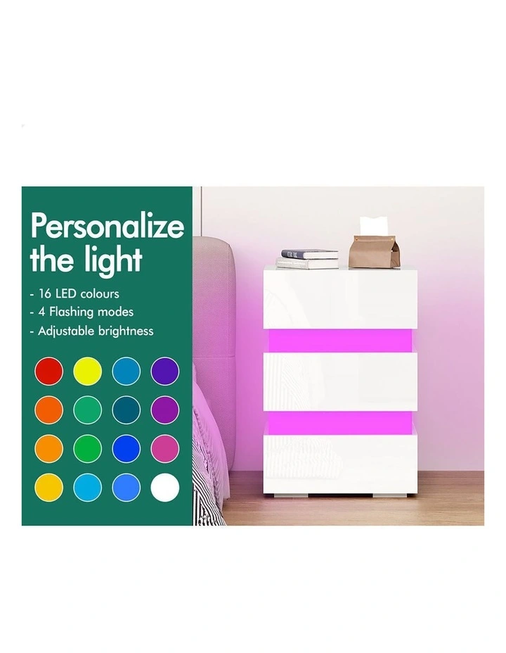 2x Bedside Table RGB LED White image 3