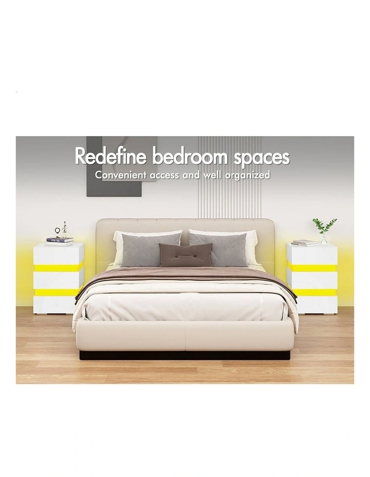 2x Bedside Table RGB LED White image 5