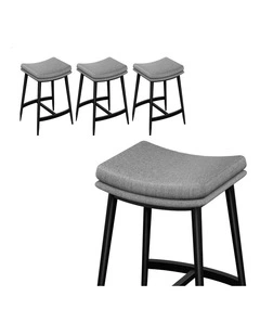4x Bar Stools 66cm Kitchen Counter Metal Fabric Dining Chairs Grey