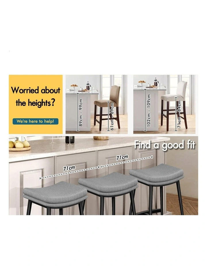 4x Bar Stools 66cm Kitchen Counter Metal Fabric Dining Chairs Grey image 2