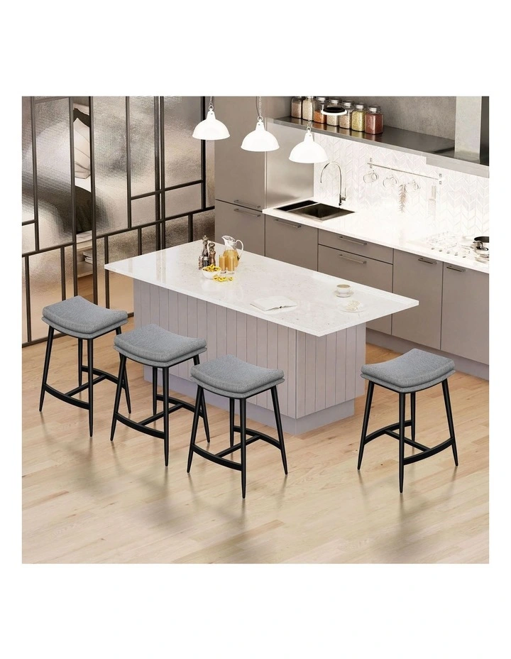 4x Bar Stools 66cm Kitchen Counter Metal Fabric Dining Chairs Grey image 3
