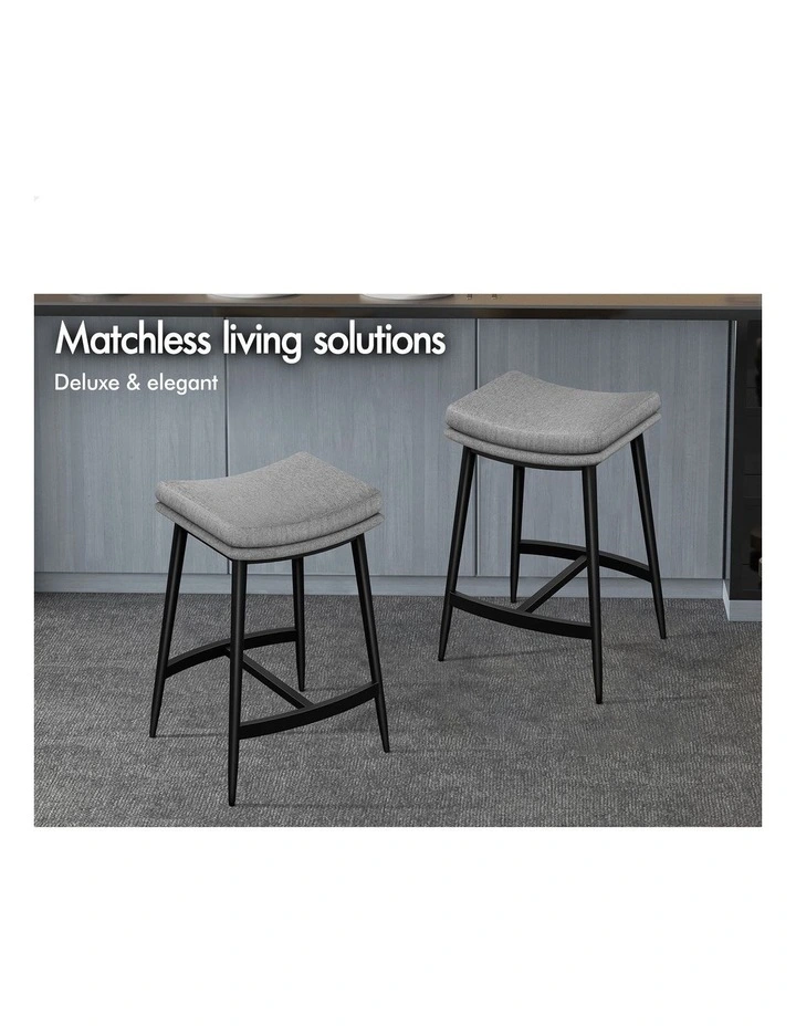 4x Bar Stools 66cm Kitchen Counter Metal Fabric Dining Chairs Grey image 4
