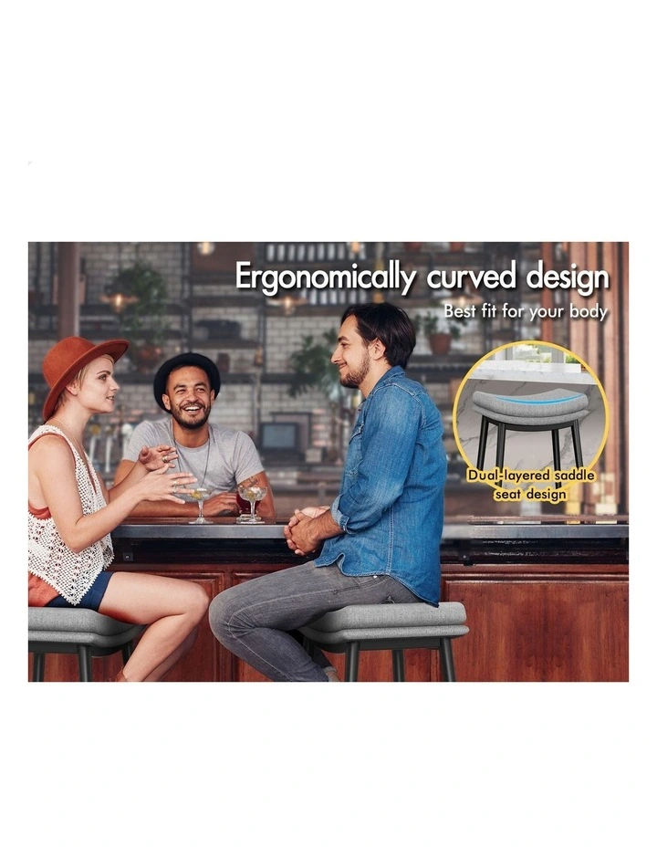 4x Bar Stools 66cm Kitchen Counter Metal Fabric Dining Chairs Grey image 7