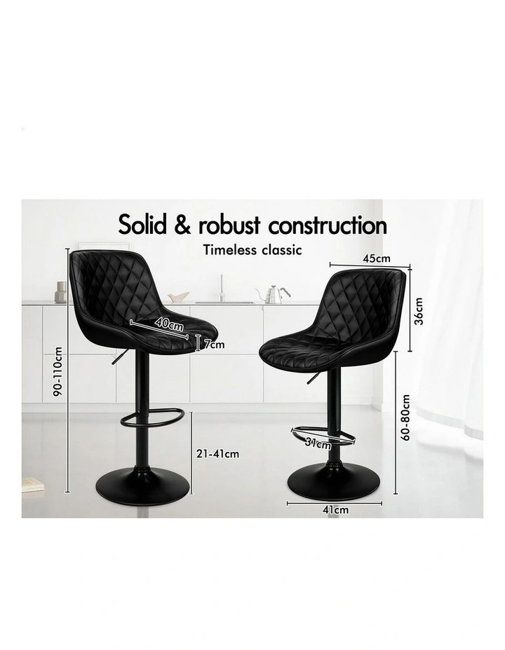 4x Bar Stools Gas Lift Leather Bar Chairs Kitchen Swivel Xena ALL BLACK image 4