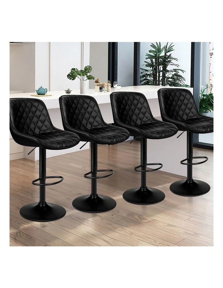 4x Bar Stools Gas Lift Leather Bar Chairs Kitchen Swivel Xena ALL BLACK image 7