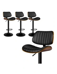 4x Bar Stools Kitchen Swivel Chair Wooden Leather Gas Lift Black