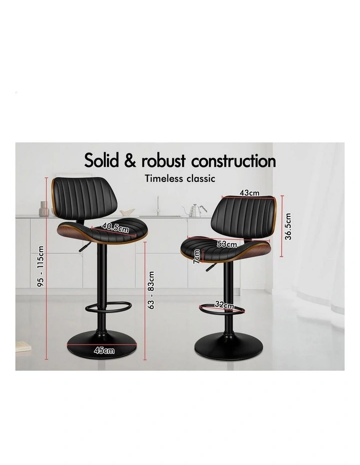 4x Bar Stools Kitchen Swivel Chair Wooden Leather Gas Lift Black image 3