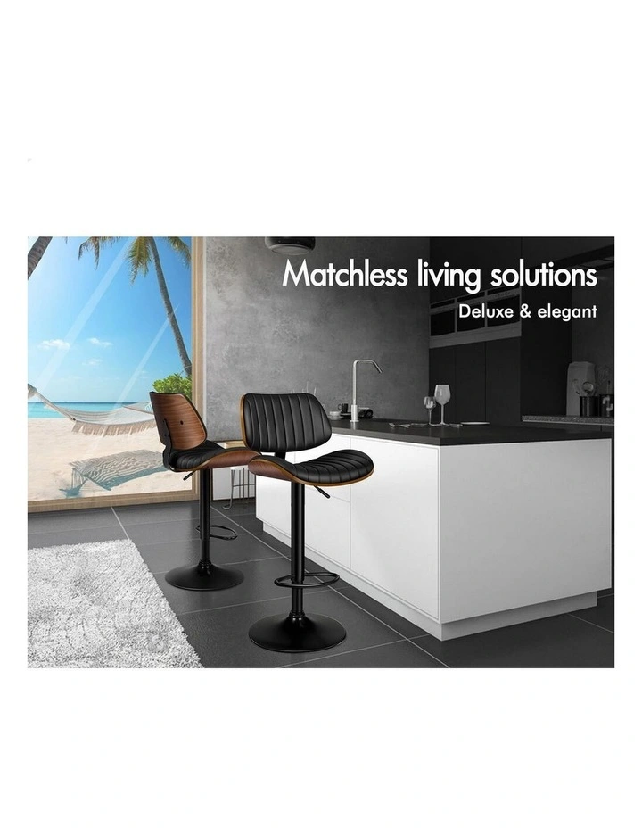 4x Bar Stools Kitchen Swivel Chair Wooden Leather Gas Lift Black image 4