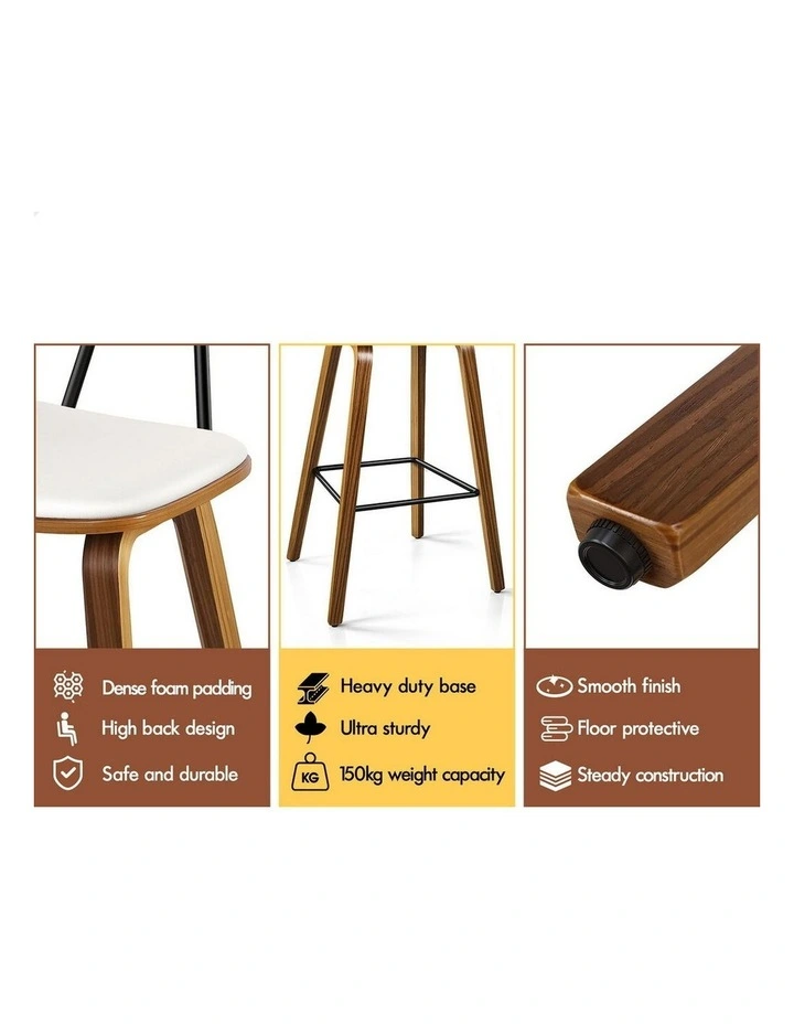 4x Bar Stools Kitchen Vintage Leather Seat Rattan Chair Wooden White image 5
