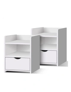 2x Bedside Table Shelf White