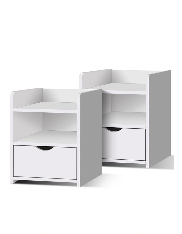 2x Bedside Table Shelf White image 1