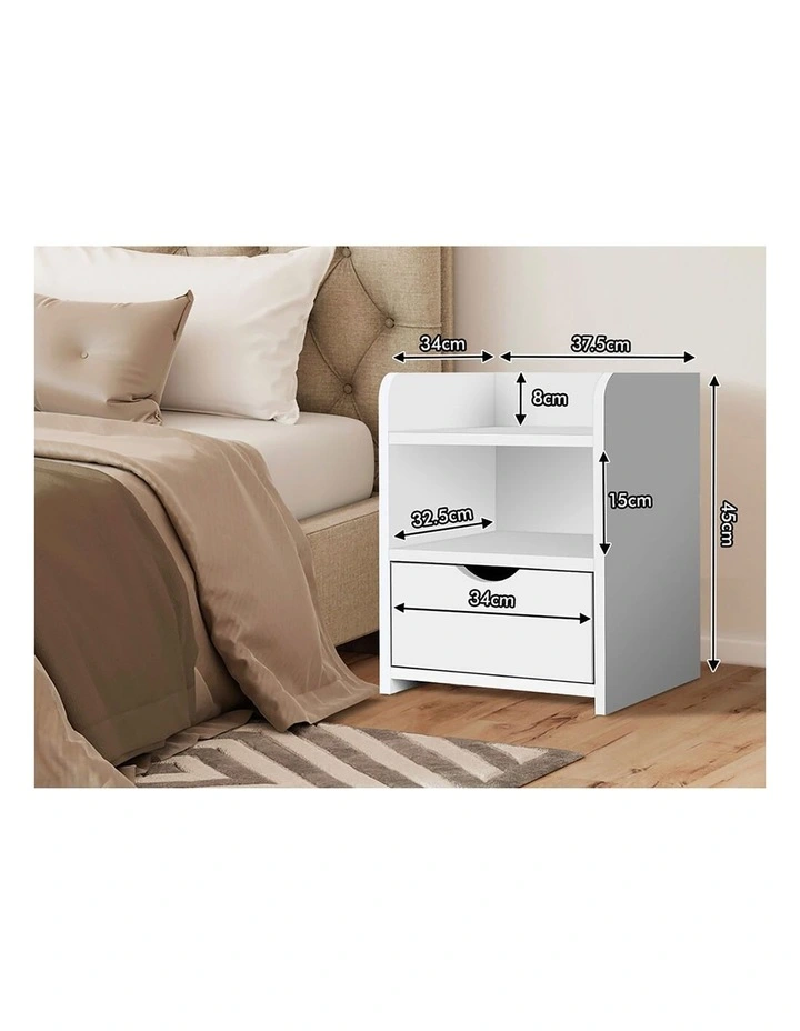 2x Bedside Table Shelf White image 2