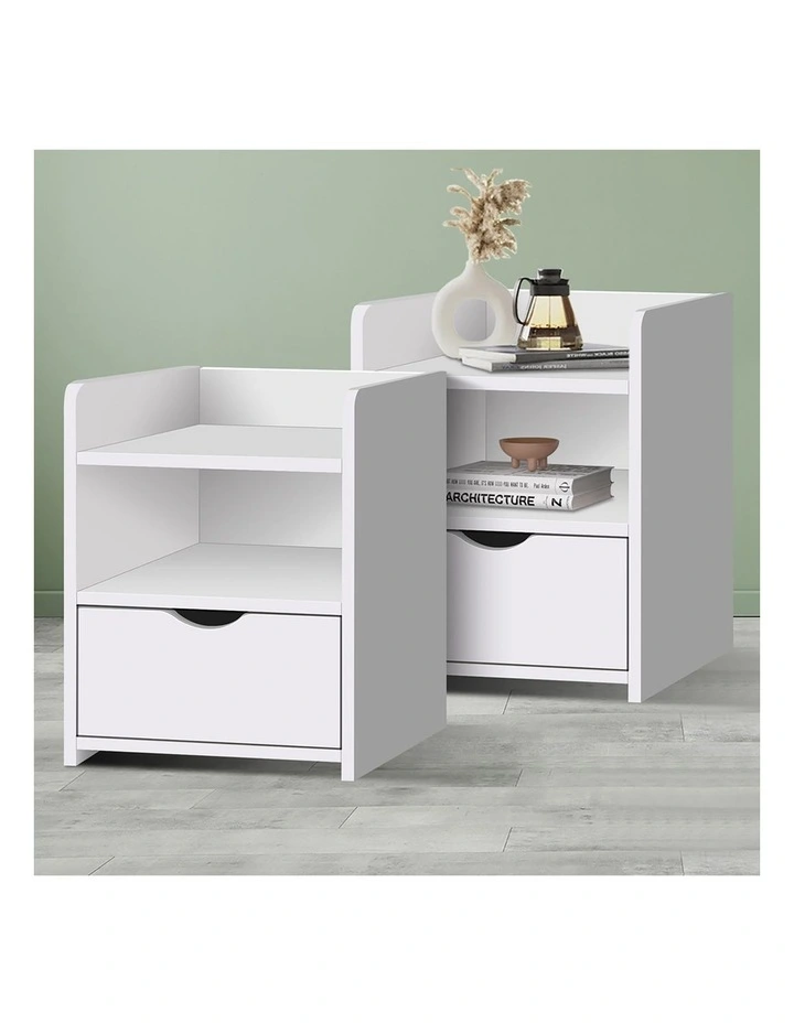 2x Bedside Table Shelf White image 4