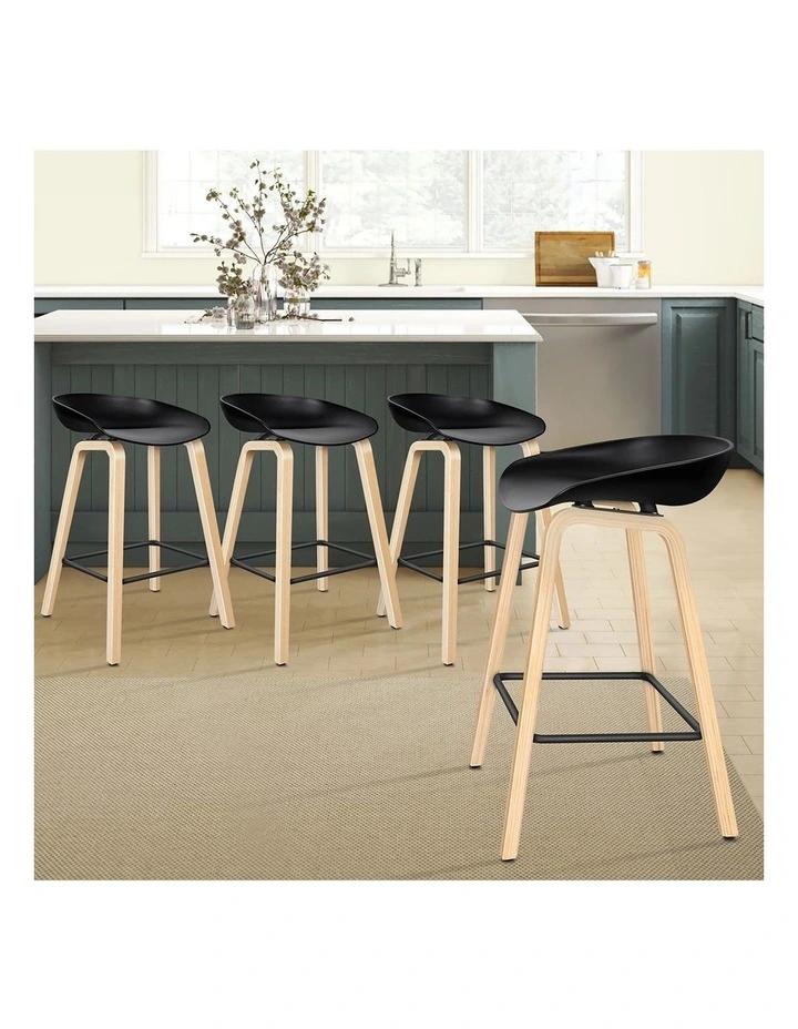 Bar Stools Wooden Chairs Black X4 image 7
