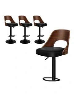 4x Bar Stools Kitchen Swivel Chair Wooden Leather Gas Lift Lucas Black