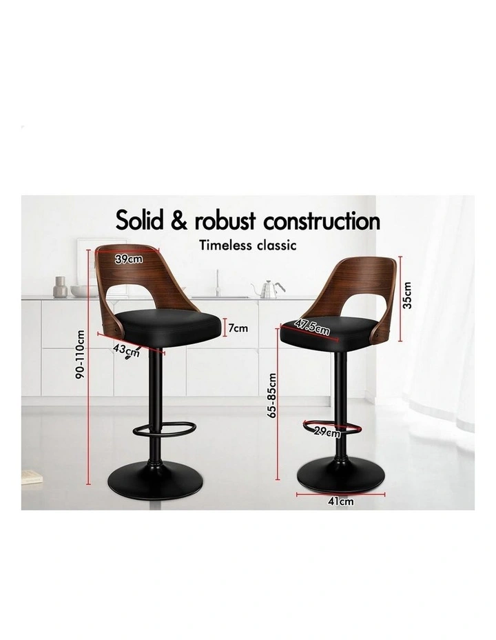 4x Bar Stools Kitchen Swivel Chair Wooden Leather Gas Lift Lucas Black image 3