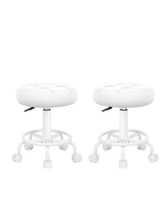 2x Salon Stool Round Swivel Barber Hair Dress Chair Gas Lift All White