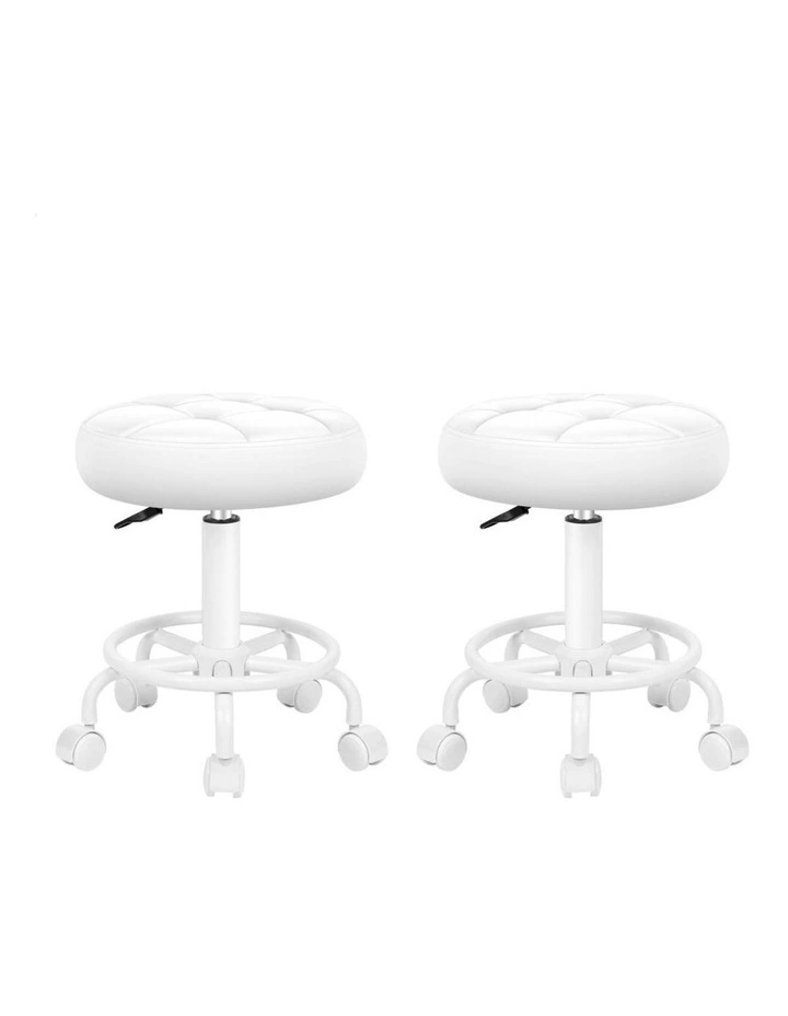 2x Salon Stool Round Swivel Barber Hair Dress Chair Gas Lift All White image 1