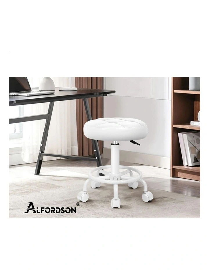 2x Salon Stool Round Swivel Barber Hair Dress Chair Gas Lift All White image 5