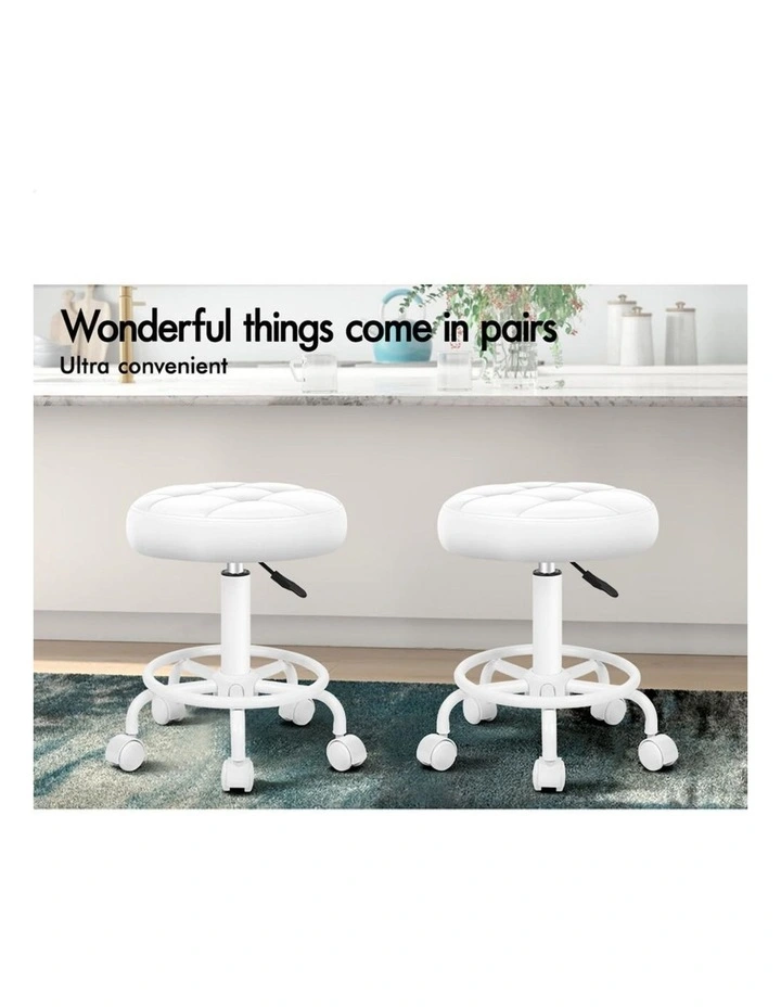2x Salon Stool Round Swivel Barber Hair Dress Chair Gas Lift All White image 6