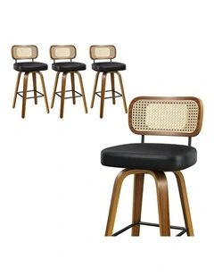 Bar Stools 4x Kitchen Vintage Leather Seat Rattan Chair Oscar Wooden Black