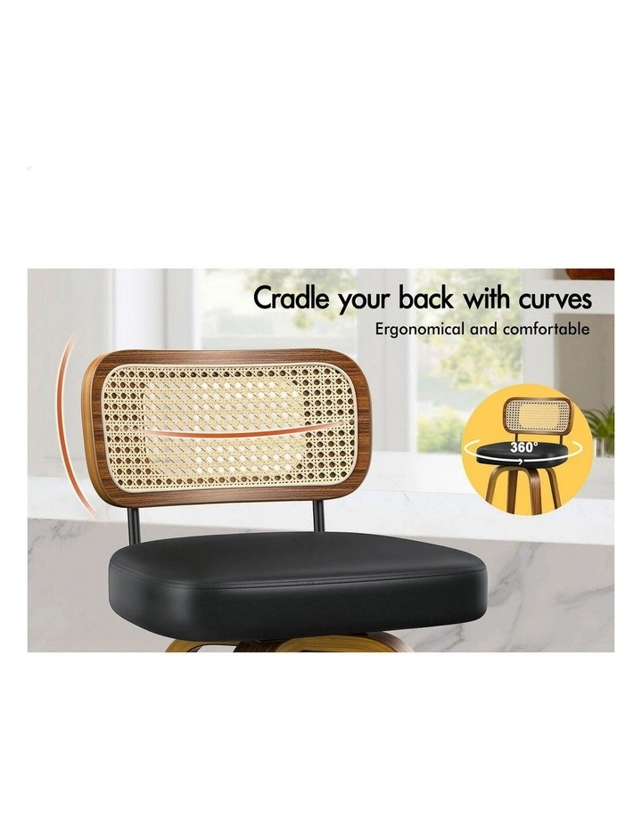 Bar Stools 4x Kitchen Vintage Leather Seat Rattan Chair Oscar Wooden Black image 3