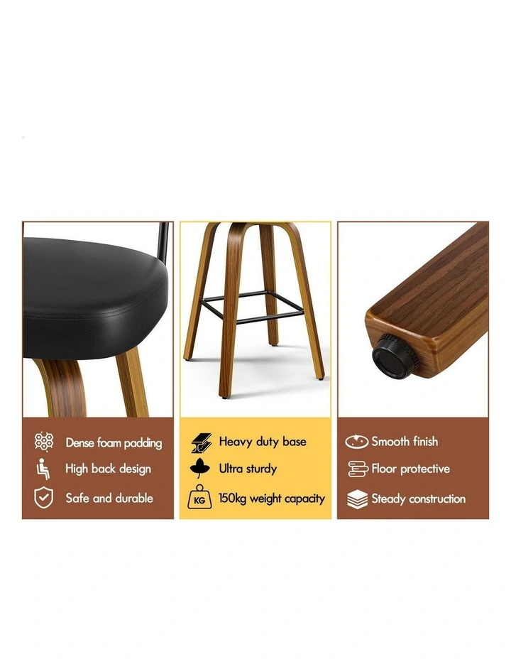 Bar Stools 4x Kitchen Vintage Leather Seat Rattan Chair Oscar Wooden Black image 6