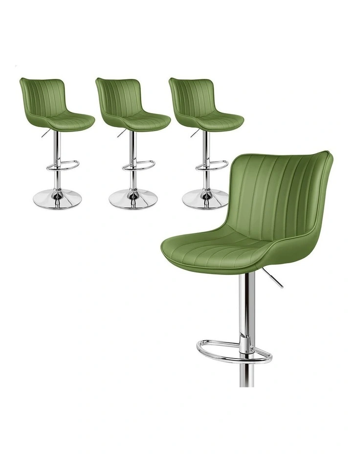 4x Bar Stools Gas Lift Bar Chairs Leather Kitchen Swivel Avocado Green image 1