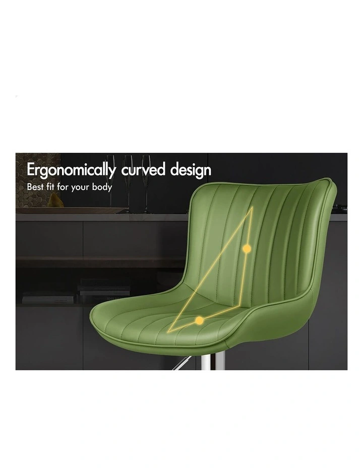 4x Bar Stools Gas Lift Bar Chairs Leather Kitchen Swivel Avocado Green image 2
