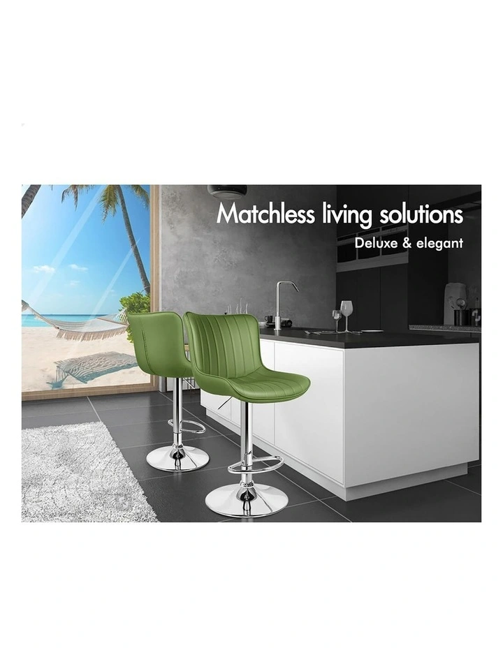 4x Bar Stools Gas Lift Bar Chairs Leather Kitchen Swivel Avocado Green image 3