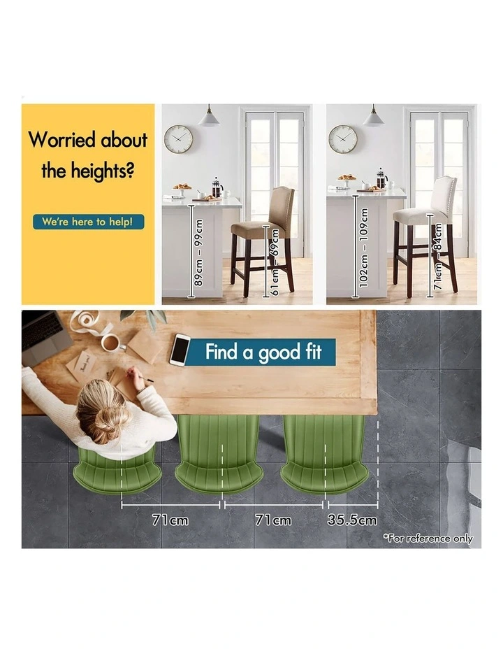 4x Bar Stools Gas Lift Bar Chairs Leather Kitchen Swivel Avocado Green image 6