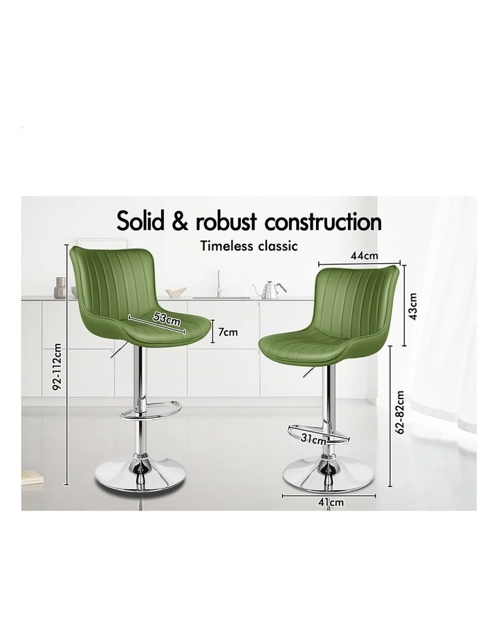 4x Bar Stools Gas Lift Bar Chairs Leather Kitchen Swivel Avocado Green image 7