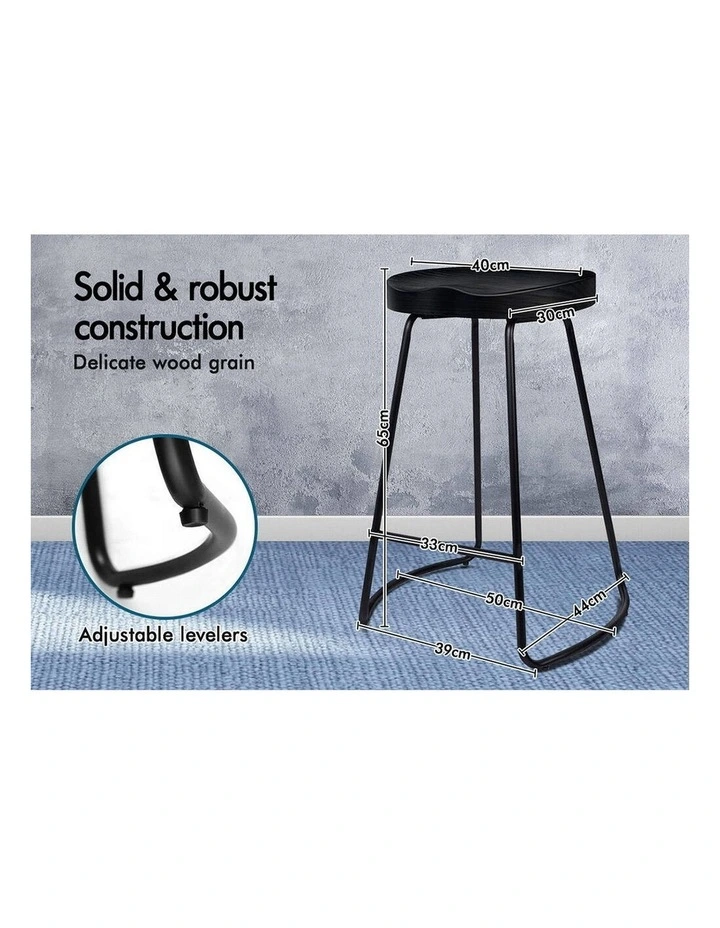 4x Bar Stools 65cm Tractor Kitchen Wooden Vintage Chair Dark image 3