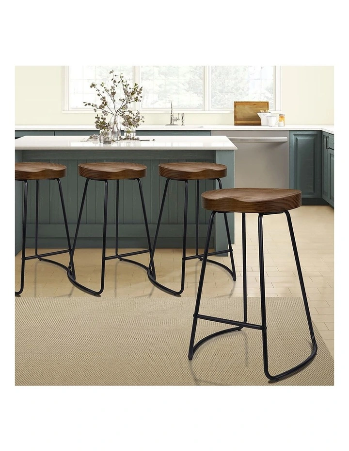 4x Bar Stools 65cm Tractor Kitchen Wooden Vintage Chair Dark image 4