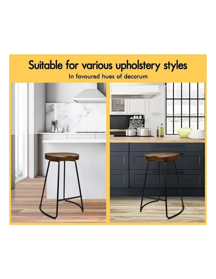 4x Bar Stools 65cm Tractor Kitchen Wooden Vintage Chair Dark image 6