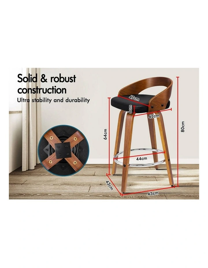 Bar Stools Curving Backrest Black Caden x4 image 2