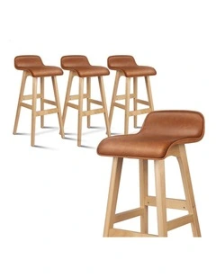 4x Wooden Bar Stools 74cm Kitchen Dining Chair Leather Samuel Brown