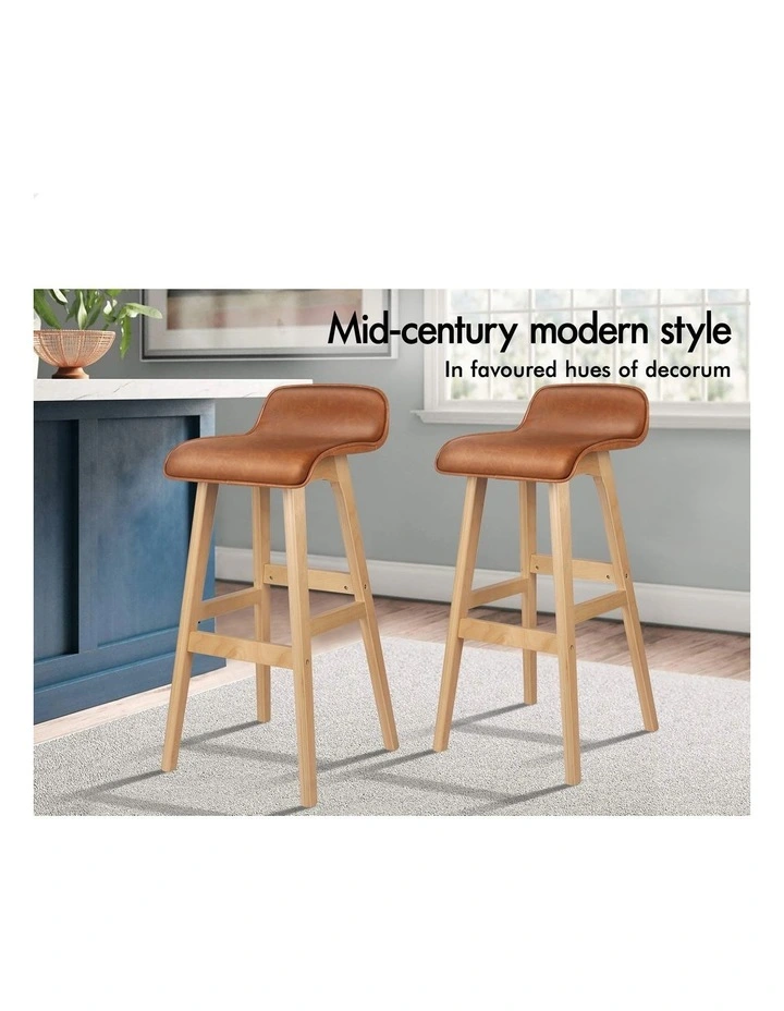 4x Wooden Bar Stools 74cm Kitchen Dining Chair Leather Samuel Brown image 3