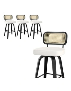 Bar Stools 4x Kitchen Vintage Leather Seat Rattan Chair Oscar Black White